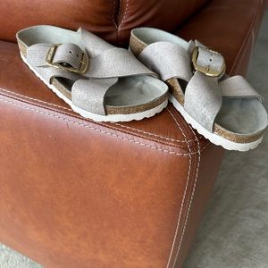 Birkenstock Metallic Sandals with Gold Buckle